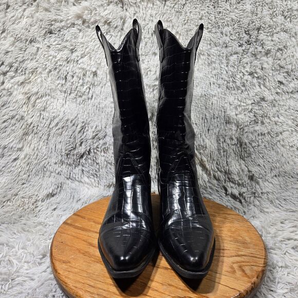Forever 21 Womens Size 10 Western Style Crocodile Print Mid Calf Pull On Boots - Picture 3 of 9